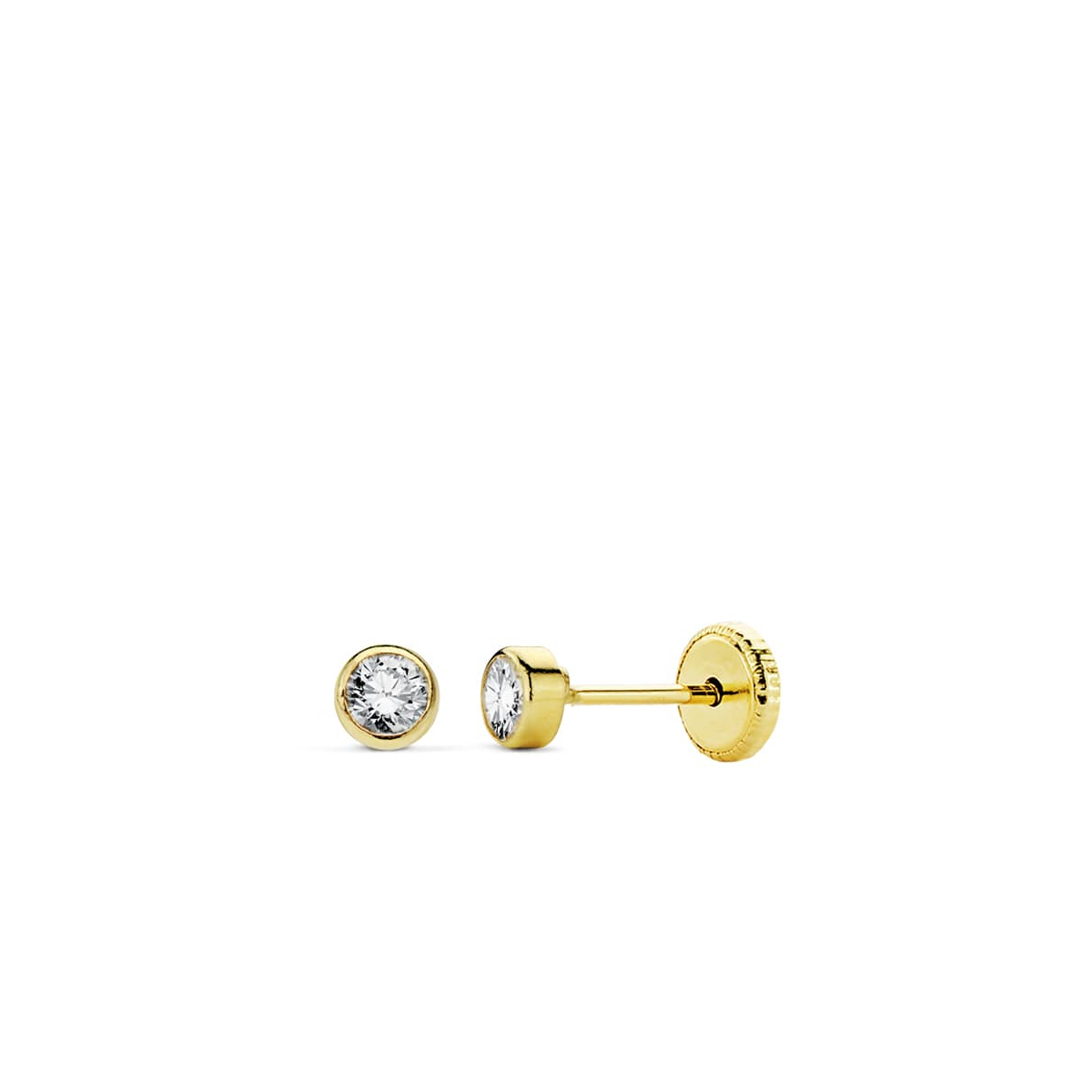 18K PENDIENTES ORO AMARILLO CIRCONITA REDONDOS TUERCA 3 MM 0