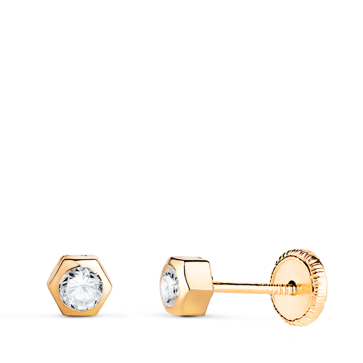 18K PENDIENTES ORO AMARILLO HEXAGONO CON CIRCONITA. MEDIDA: 3