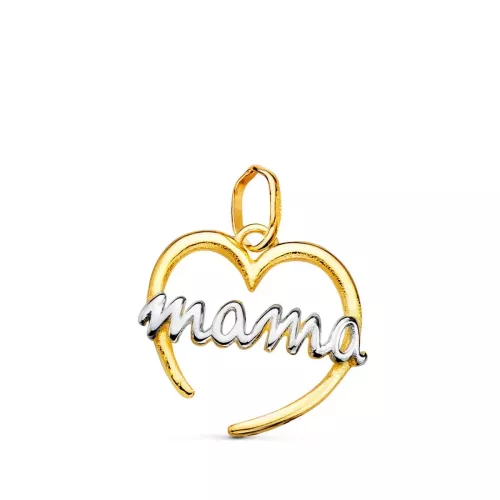 18K COLGANTE ORO BICOLOR CORAZON CON MAMA DE ORO BALNCO. 15X14 MM 0