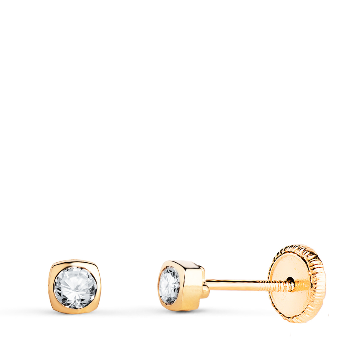 18K PENDIENTES ORO AMARILLO CUADRADOS CON CIRCONITA. MEDIDA: 3X3MM. CIERRE TUERCA 0