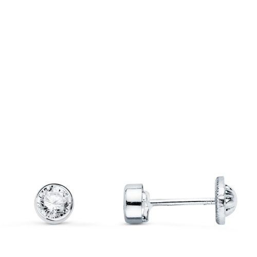 18K PENDIENTES ORO BLANCO REDONDOS CON CIRCONITA 3 MM CIERRE TUERCA 0
