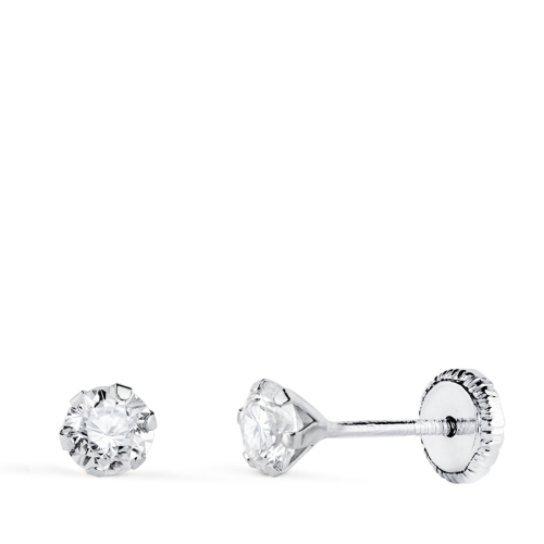 18K PENDIENTES ORO BLANCO 6 GARRAS CON CIRCONITA. ANCHO: 4 MM CIERRE TUERCA 0