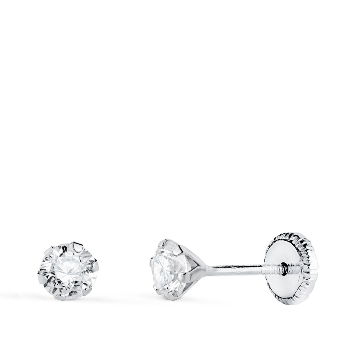 18K PENDIENTES ORO BLANCO 6 GARRAS CON CIRCONITA. ANCHO: 4 MM CIERRE TUERCA 0