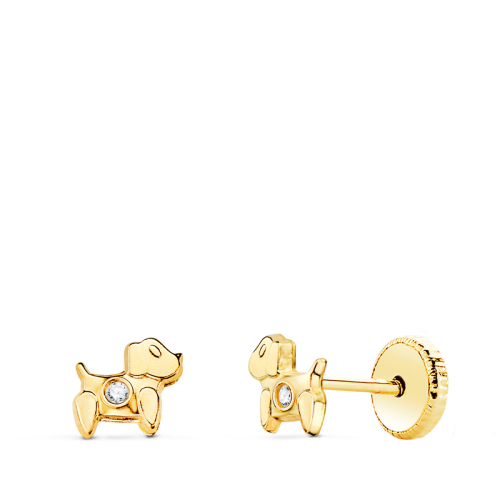 18K PENDIENTES ORO AMARILLO PERROS CON CIRCONITA 5 X 4