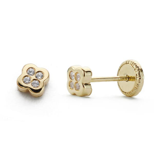 18K PENDIENTES ORO AMARILLO CIRCONITA 4 MM CIERRE TUERCA 0
