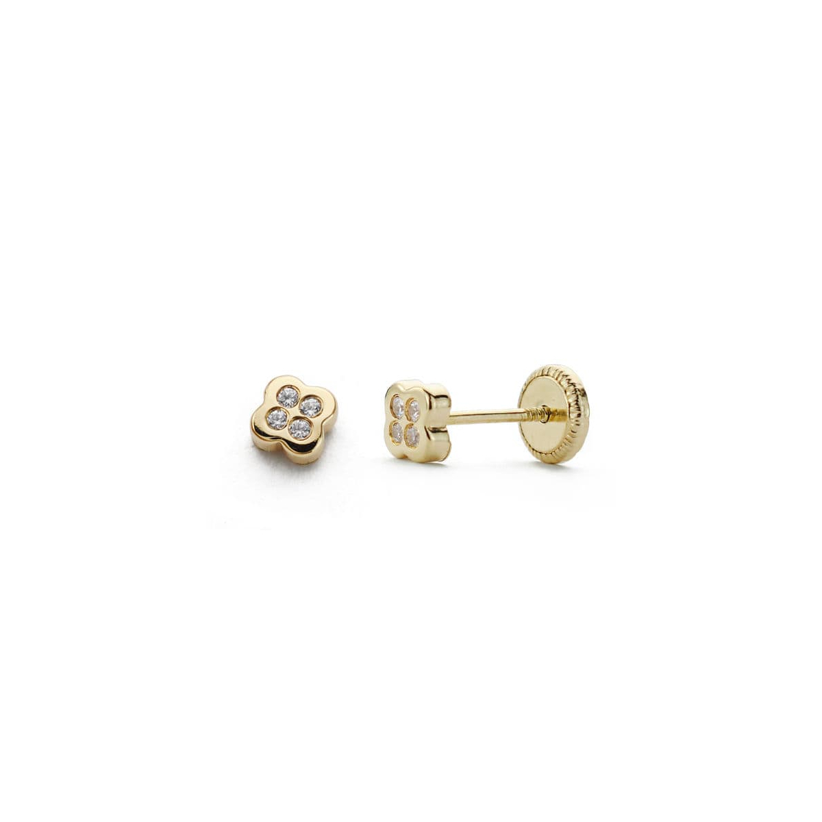 18K PENDIENTES ORO AMARILLO CIRCONITA 4 MM CIERRE TUERCA 0