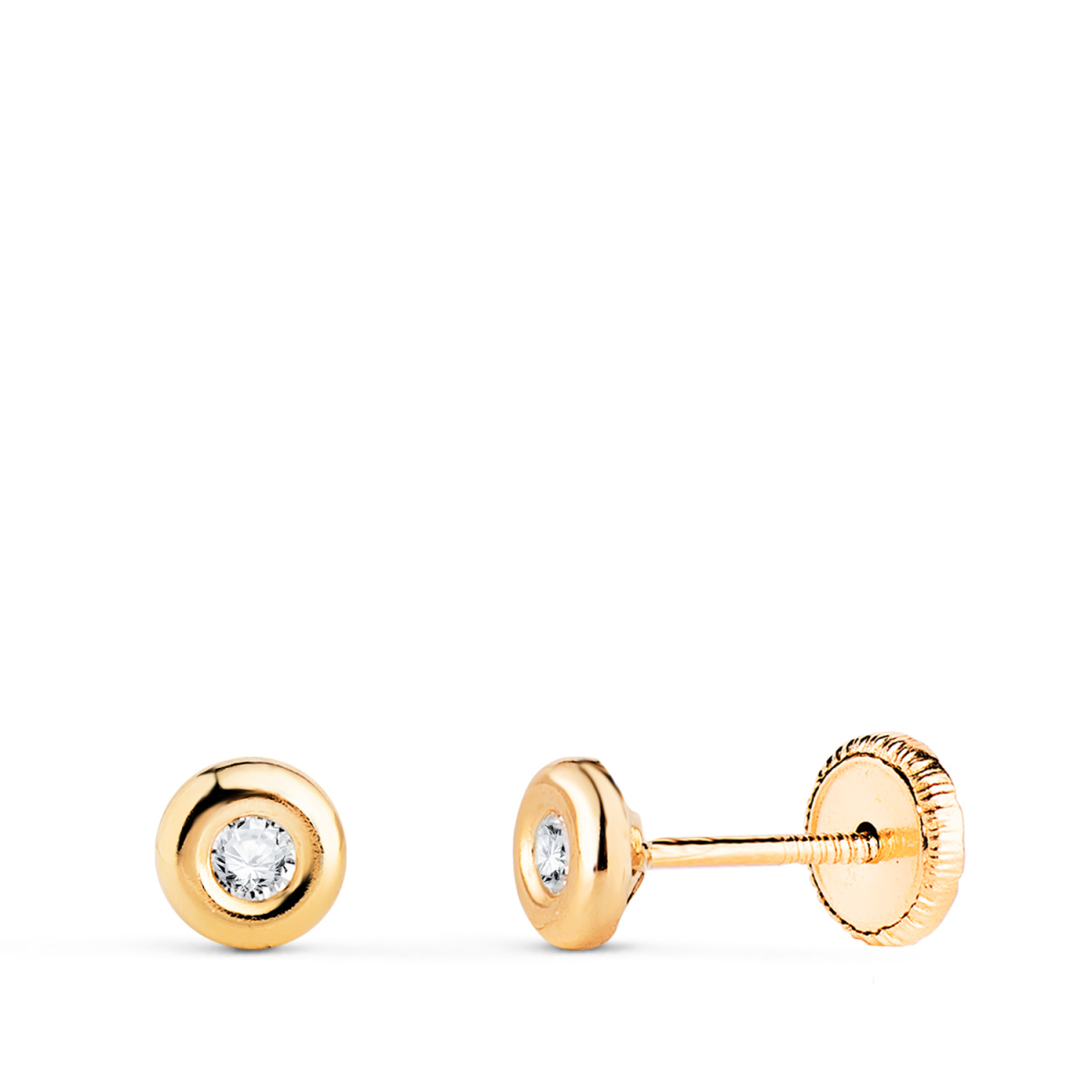 18K PENDIENTES ORO AMARILLO CHATON CON CIRCONITA. MEDIDA: 4MM. CIERRE TUERCA 0