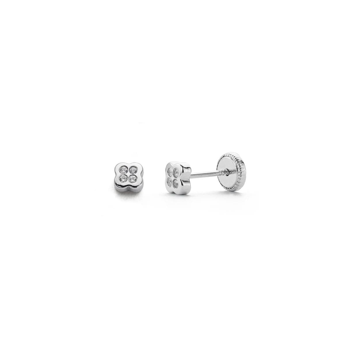 18K PENDIENTES CIRCONITA ORO BLANCO 4 MM CIERRE TUERCA 0