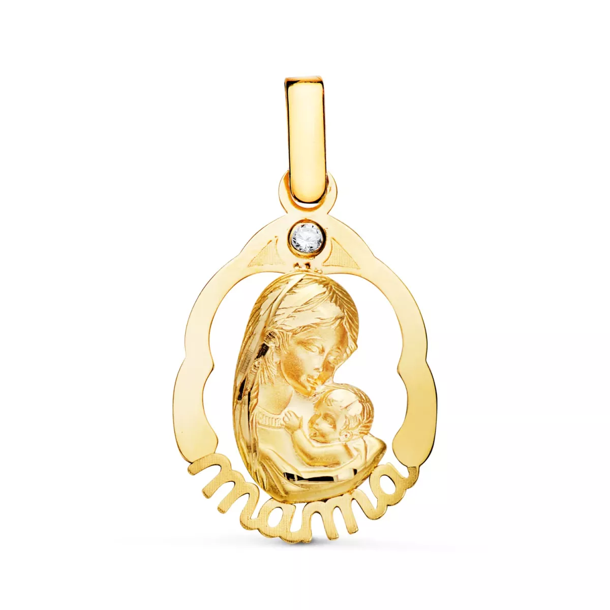 18K COLGANTE ORO AMARILLO VIRGEN MADRE CON PALABRA "MAMA". MEDIDA: 23X15 MM 0