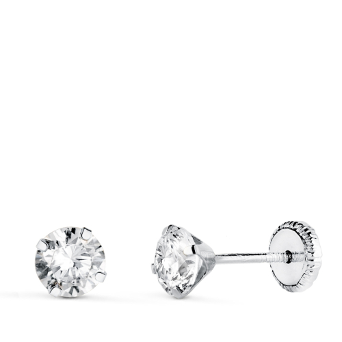 18K PENDIENTES ORO BLANCO 4 GARRAS CON CIRCONITA. ANCHO: 5 MM CIERRE TUERCA 0