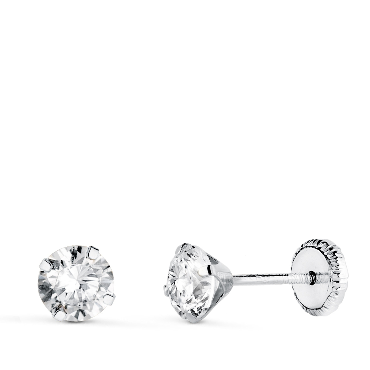 18K PENDIENTES ORO BLANCO 4 GARRAS CON CIRCONITA. ANCHO: 5 MM CIERRE TUERCA 0