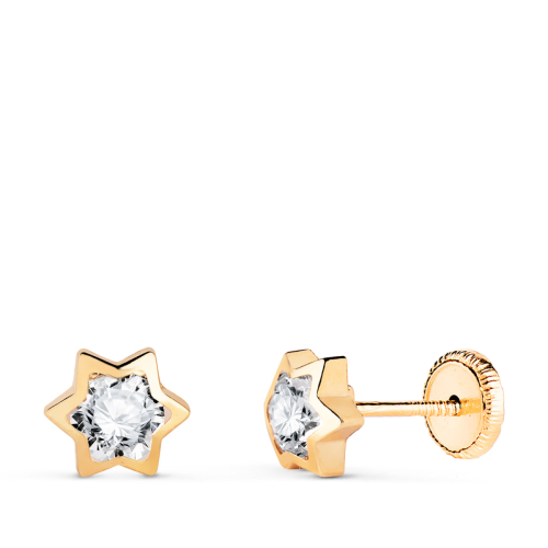 18K PENDIENTES ORO AMARILLO ESTRELLA CON CIRCONITA. MEDIDA: 6X5