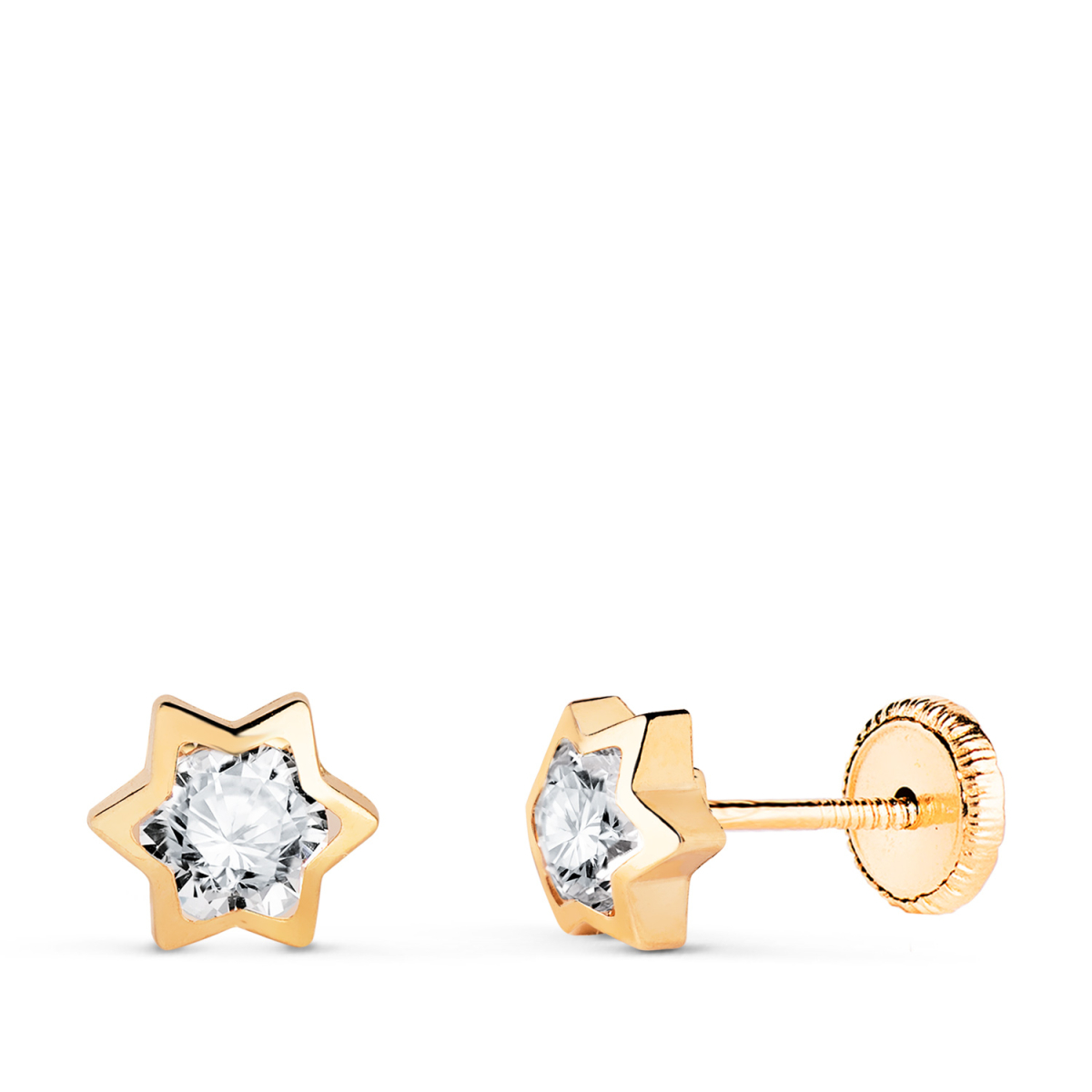 18K PENDIENTES ORO AMARILLO ESTRELLA CON CIRCONITA. MEDIDA: 6X5