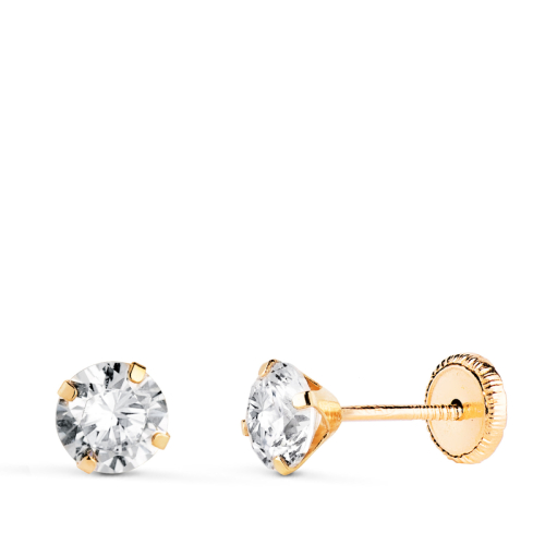 18K PENDIENTES ORO AMARILLO 4 GARRAS CON CIRCONITA. ANCHO: 5 MM CIERRE TUERCA 0