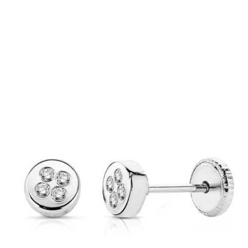 18K PENDIENTES ORO BLANCO CIRCONITA 4 MM TUERCA 0
