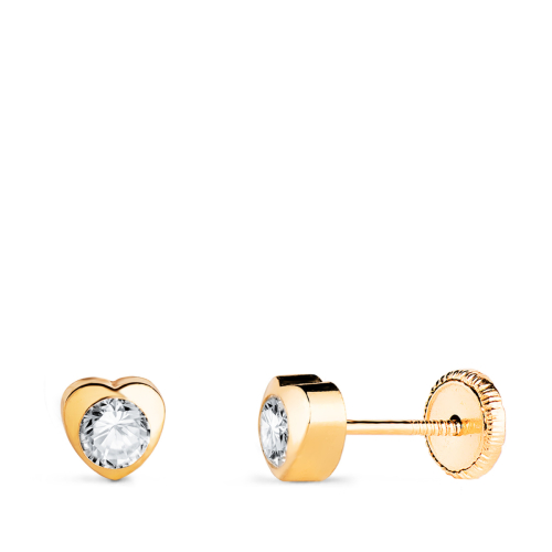 18K PENDIENTES ORO AMARILLO CORAZON CON CIRCONITA. MEDIDA: 5 X 5 MM CIERRE TUERCA 0
