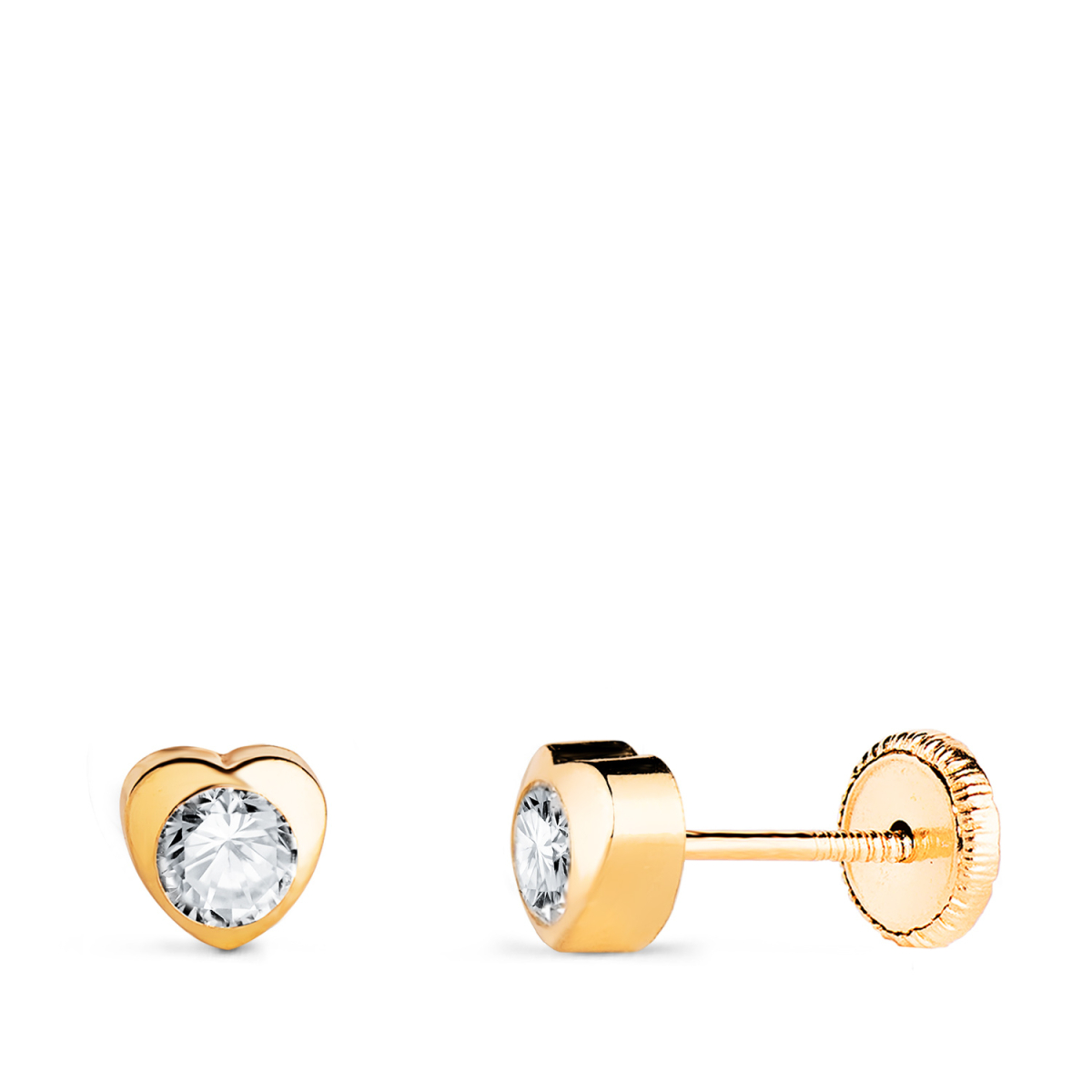18K PENDIENTES ORO AMARILLO CORAZON CON CIRCONITA. MEDIDA: 5 X 5 MM CIERRE TUERCA 0