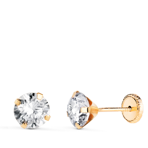 18K PENDIENTES ORO AMARILLO 4 GARRAS CON CIRCONITA. ANCHO: 6 MM CIERRE TUERCA 0