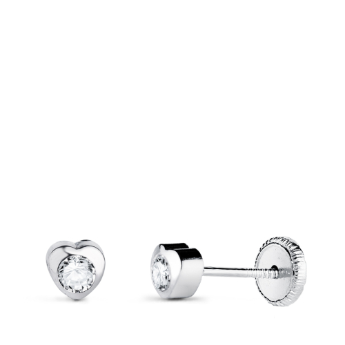 18K PENDIENTES ORO BLANCO CORAZON CON CIRCONITA. MEDIDA: 4 X 4 MM CIERRE TUERCA 0