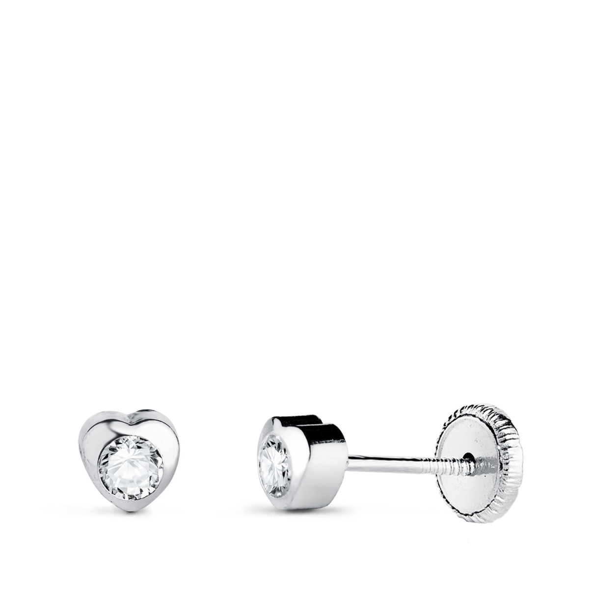18K PENDIENTES ORO BLANCO CORAZON CON CIRCONITA. MEDIDA: 4 X 4 MM CIERRE TUERCA 0