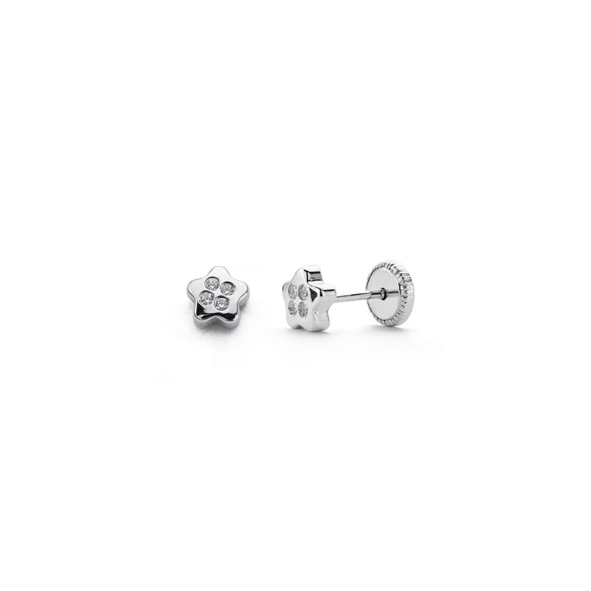 18K PENDIENTES ORO BLANCO ESTRELLA CIRCONITA 5X5 MM CIERRE TUERCA 0