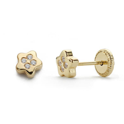 18K PENDIENTES ORO AMARILLO ESTRELLA CIRCONITA 4X4 MM CIERRE TUERCA 0