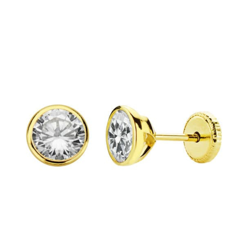 18K PENDIENTES REDONDO BOCEL CIRCONITA 5 MM CIERRE TUERCA 0