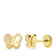 18K PENDIENTES ORO AMARILLO MARIPOSA CIRCONITA 7X6 MM CIERRE TUERCA 0