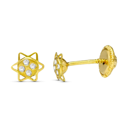 18K PENDIENTES ORO AMARILLO ESTRELLA CIRCONITA 5 MM CIERRE TUERCA 0