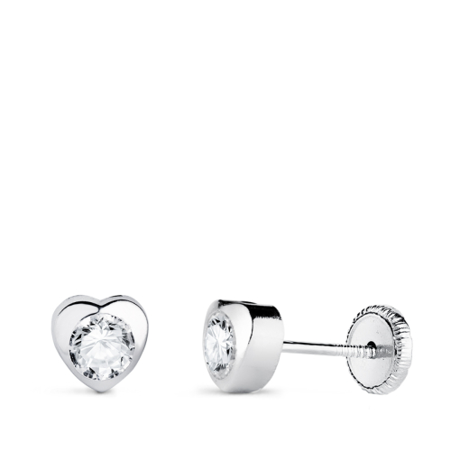 18K PENDIENTES ORO BLANCO CORAZON CON CIRCONITA. MEDIDA: 5 X 5 MM CIERRE TUERCA 0