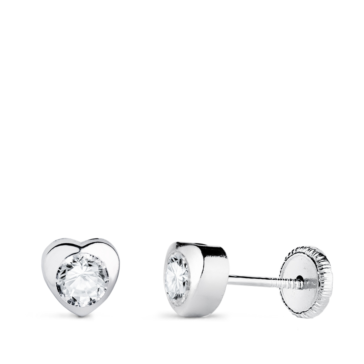 18K PENDIENTES ORO BLANCO CORAZON CON CIRCONITA. MEDIDA: 5 X 5 MM CIERRE TUERCA 0