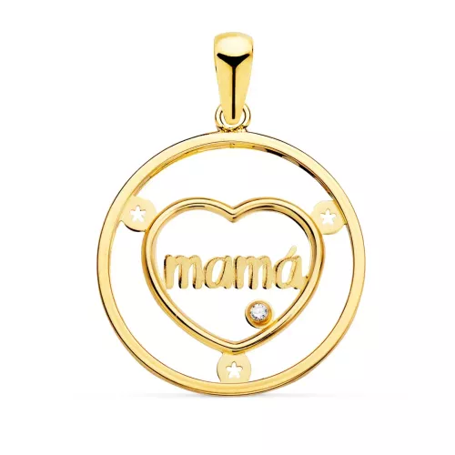 18K COLGANTE ORO AMARILLO CORAZON CON MAMA Y CIRCONITA REDONDO 20MM 0