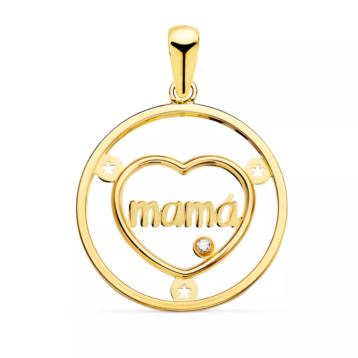 18K COLGANTE ORO AMARILLO CORAZON CON MAMA Y CIRCONITA REDONDO 20MM 0