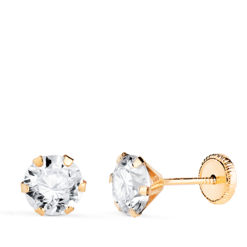 18K PENDIENTES ORO AMARILLO 6 GARRAS CON CIRCONITA. ANCHO: 6 MM CIERRE TUERCA 0