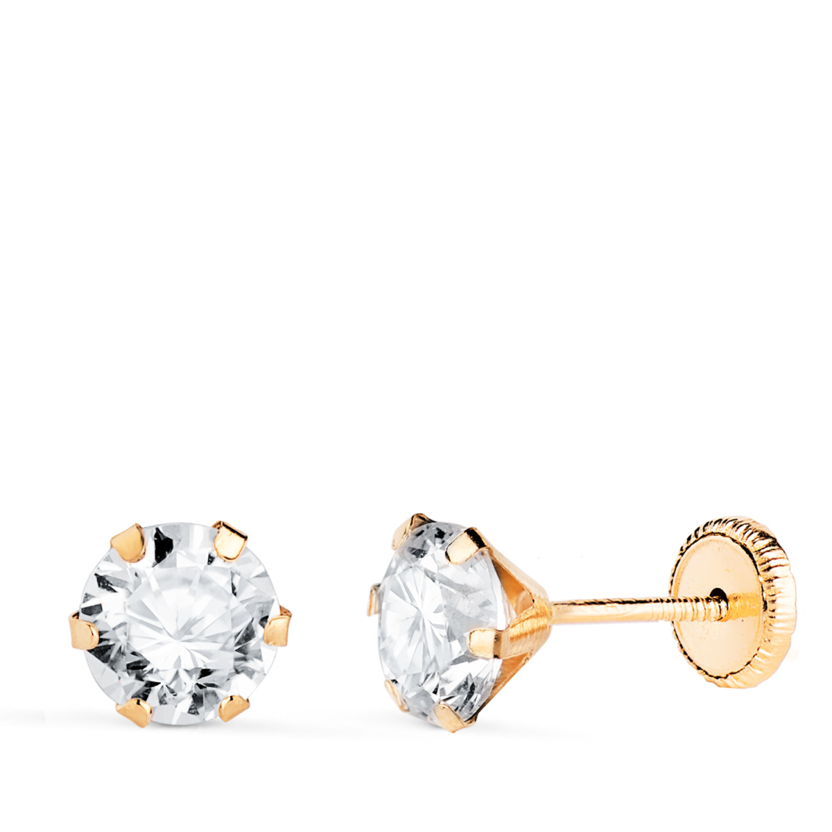18K PENDIENTES ORO AMARILLO 6 GARRAS CON CIRCONITA. ANCHO: 6 MM CIERRE TUERCA 0