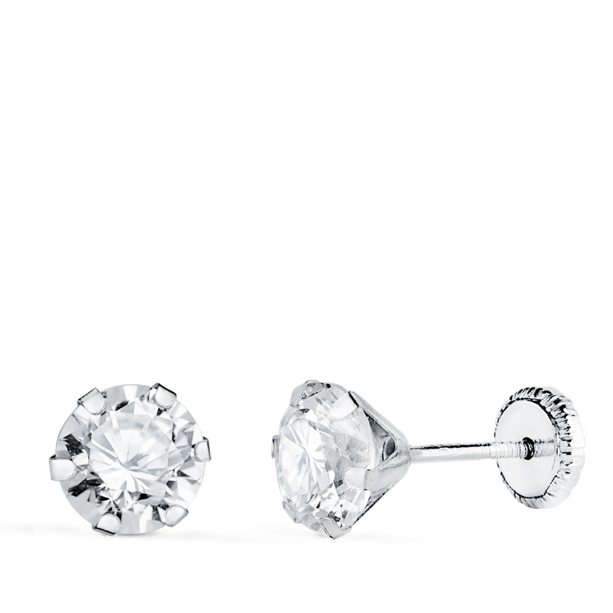 18K PENDIENTES ORO BLANCO 6 GARRAS CON CIRCONITA. ANCHO: 6 MM CIERRE TUERCA 0