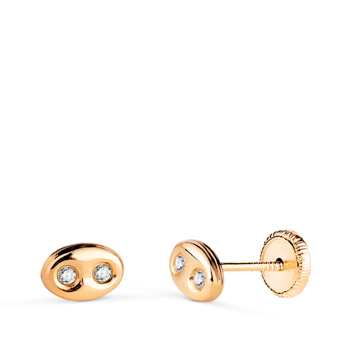 18K PENDIENTES ORO AMARILLO NUDO DE BARCO CON CIRCONITAS. MEDIDA: 6 X 4 MM. CIERRE TUERCA 0