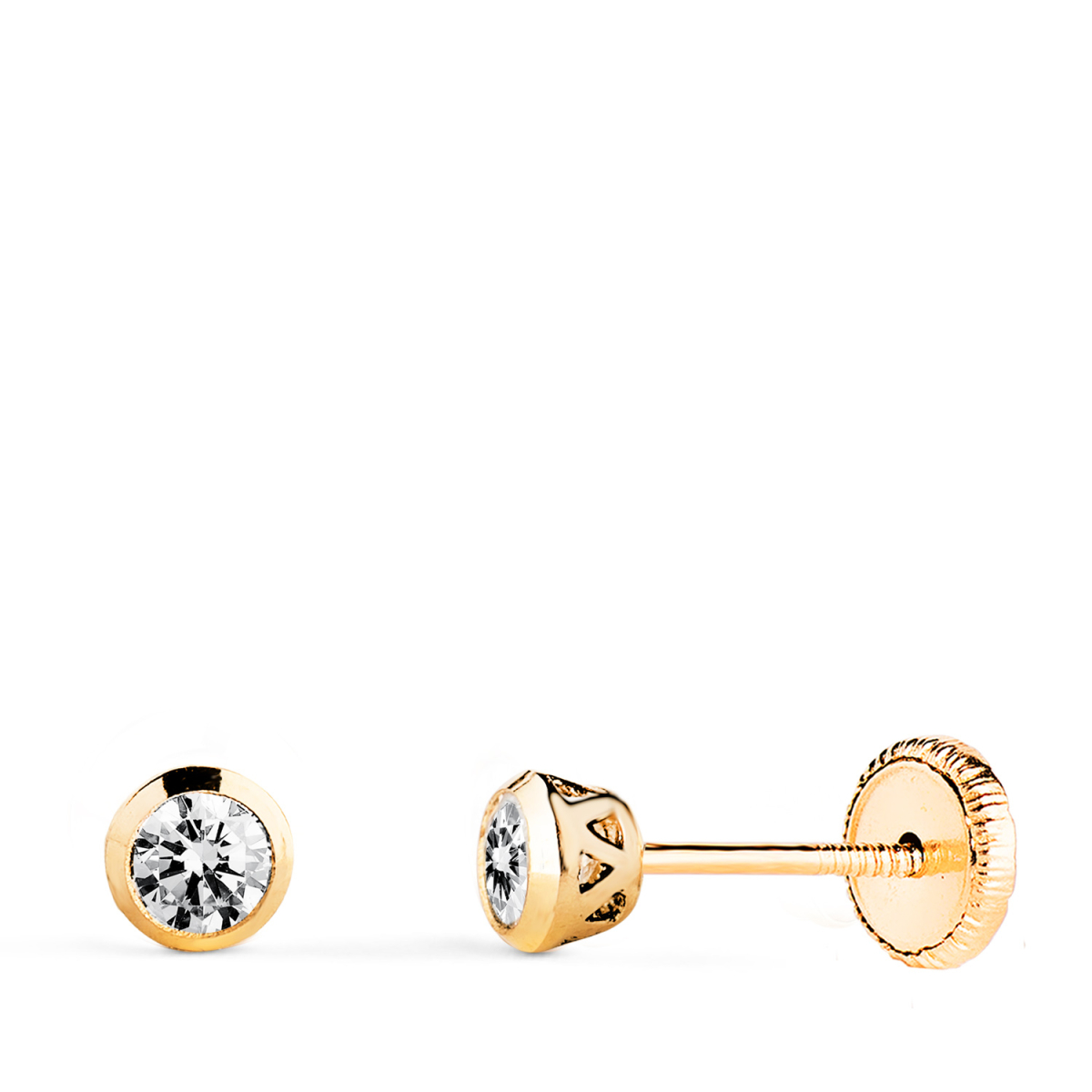 18K PENDIENTES ORO AMARILLO CHATON CON CIRCONITA CANASTILLA CALADA. ANCHO: 4MM. CIERRE TUERCA 0