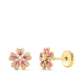 18K PENDIENTES ORO AMARILLO FLOR ROSA CON CIRCONITA. MEDIDA: 6 X 6MM. CIERRE TUERCA 0