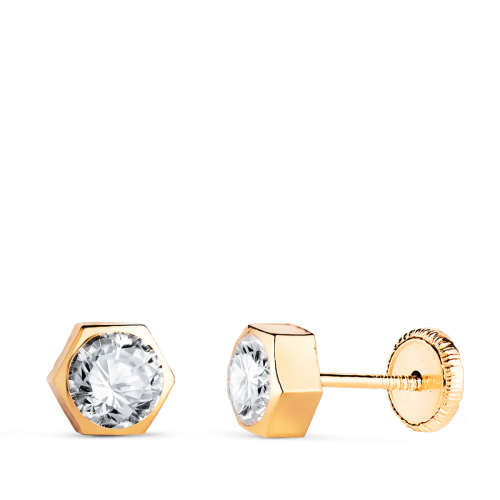 18K PENDIENTES ORO AMARILLO HEXAGONO CON CIRCONITA. MEDIDA: 6 X 5