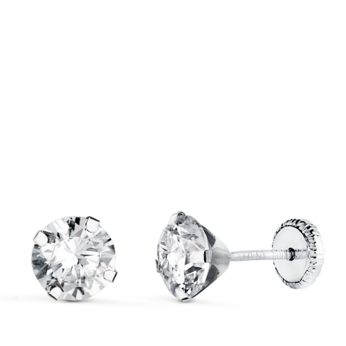 18K PENDIENTES ORO BLANCO 4 GARRAS CON CIRCONITA. ANCHO: 6 MM CIERRE TUERCA 0