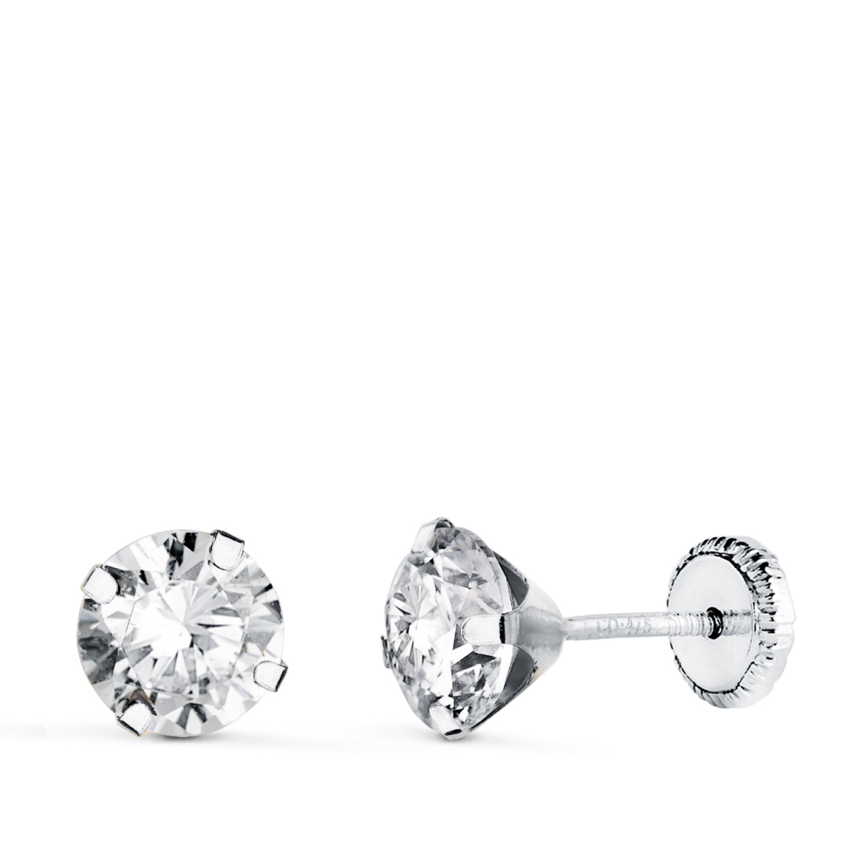 18K PENDIENTES ORO BLANCO 4 GARRAS CON CIRCONITA. ANCHO: 6 MM CIERRE TUERCA 0