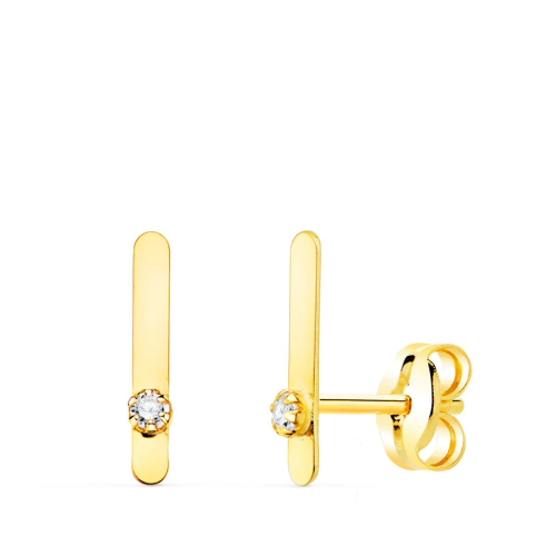 18K PENDIENTES ORO AMARILLO TREPADOR MINI BARRA CON CIRCONITA 10X1.5 MM CIERRE PRESION 0