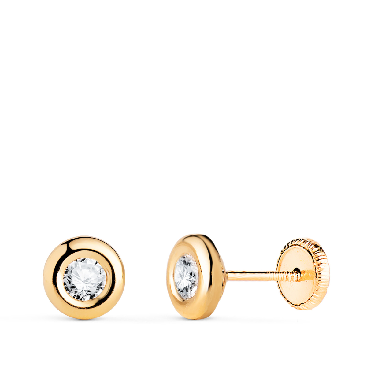 18K PENDIENTES ORO AMARILLO CHATON CON CIRCONITA. MEDIDA: 5