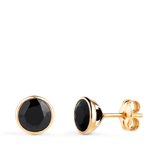 18K PENDIENTES ORO AMARILLO CHATON CON CIRCONITA NEGRA. ANCHO: 6