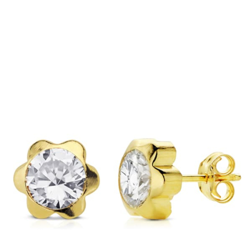 18K PENDIENTES MARGARITA 6MM CIRCONITA ORO AMARILLO PRESION 0