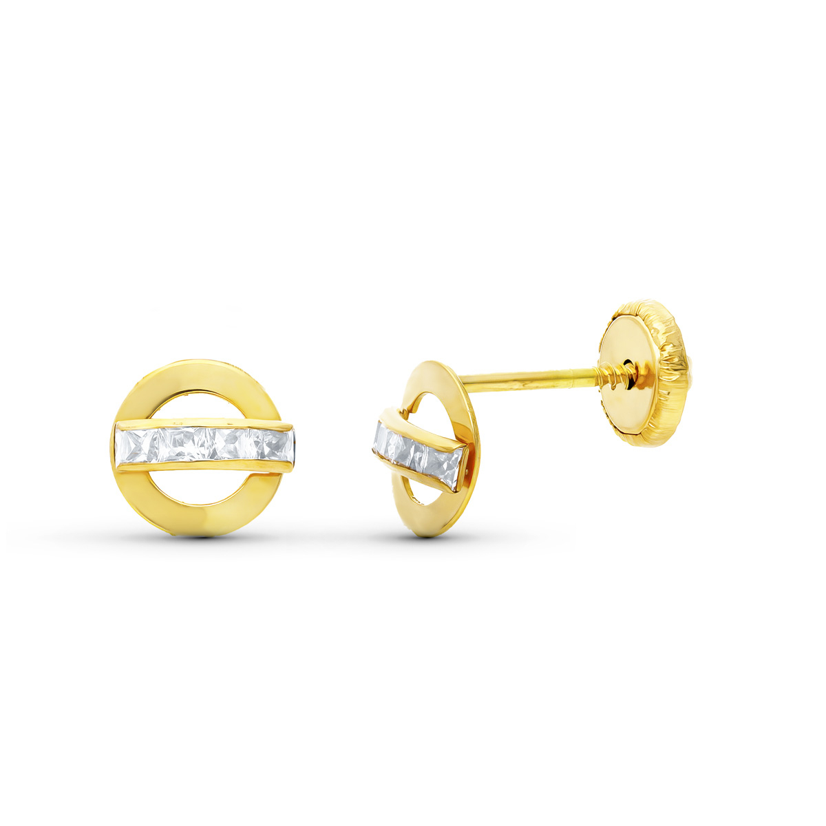 18K PENDIENTES ORO BICOLOR CIRCONITA 6 MM CIERRE TUERCA 0