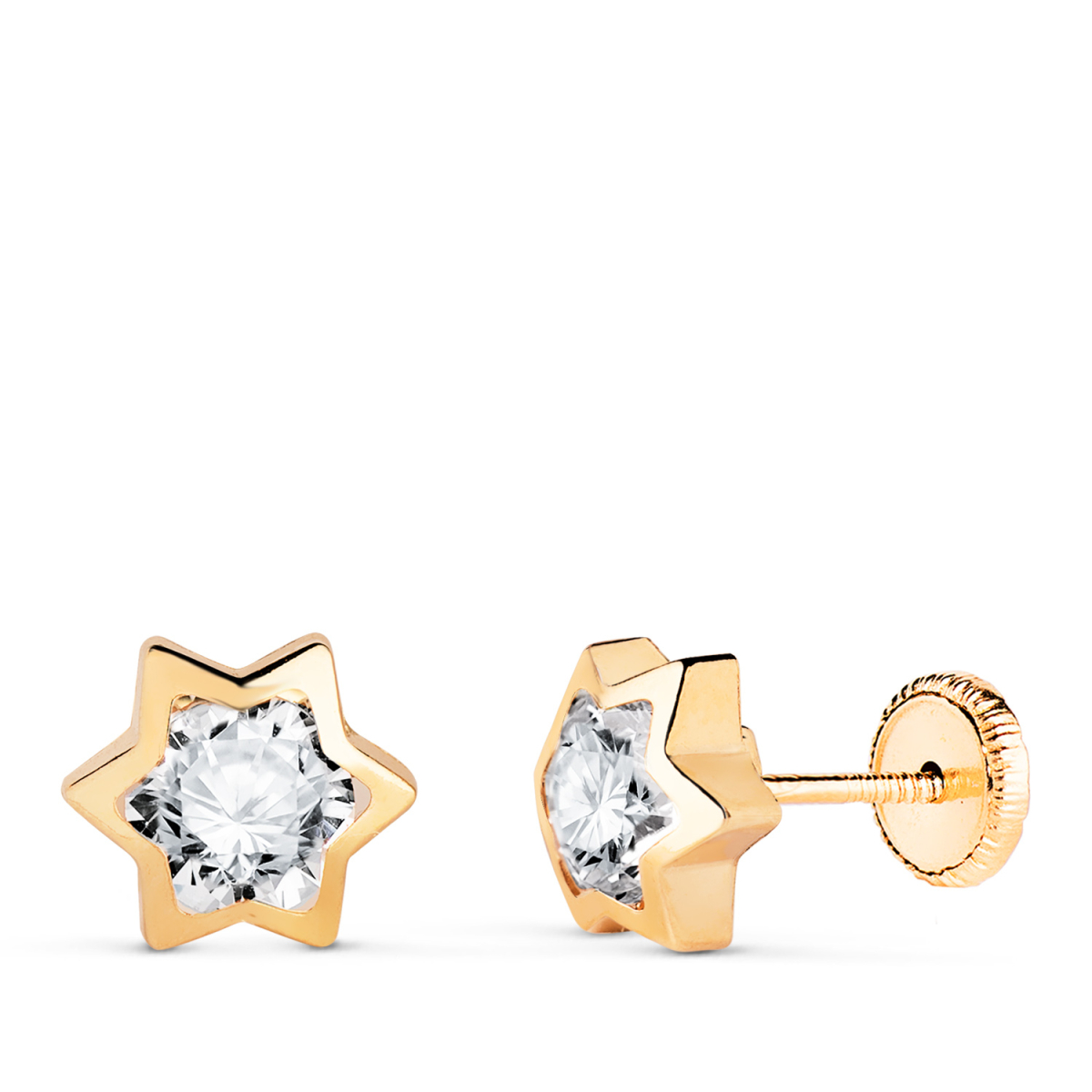 18K PENDIENTES ORO AMARILLO ESTRELLA CON CIRCONITA. MEDIDA: 8X7 MM. CIERRE TUERCA 0