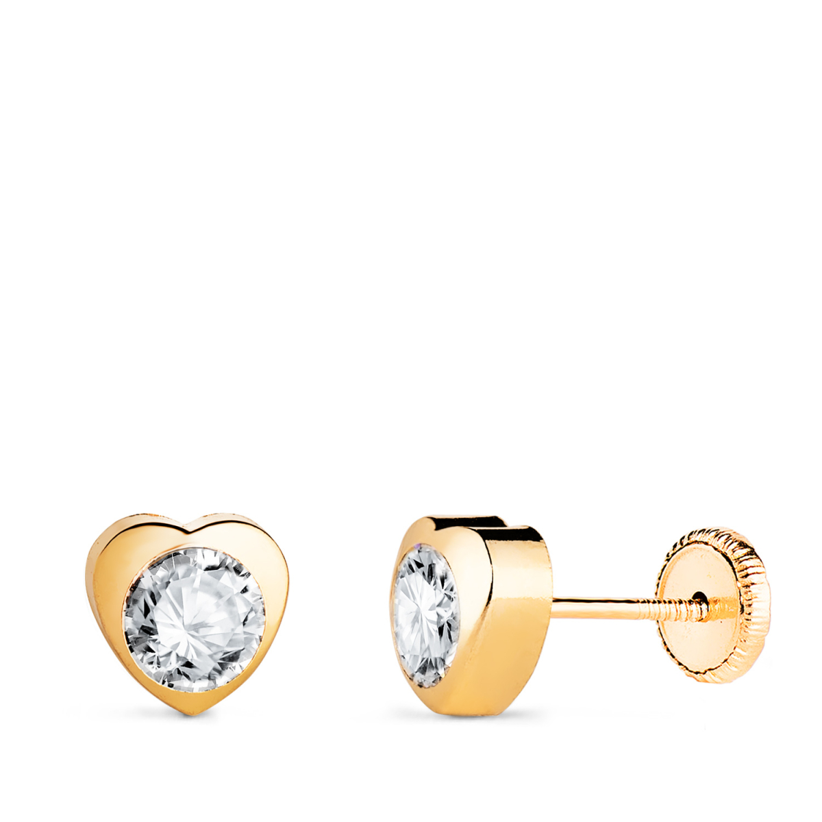 18K PENDIENTES ORO AMARILLO CORAZON CON CIRCONITA. MEDIDA: 6 X 6 MM CIERRE TUERCA 0