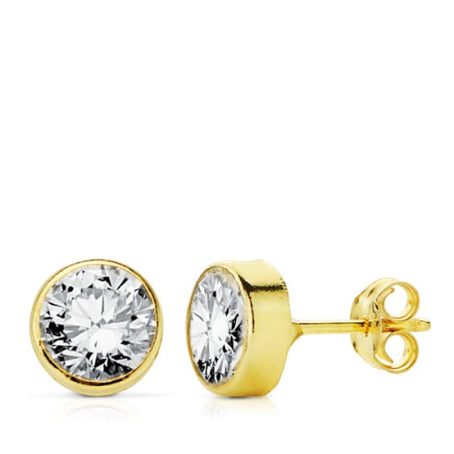 18K PENDIENTES ORO AMARILLO CIRCONITA REDONDOS 5 MM CIERRE PRESION 0